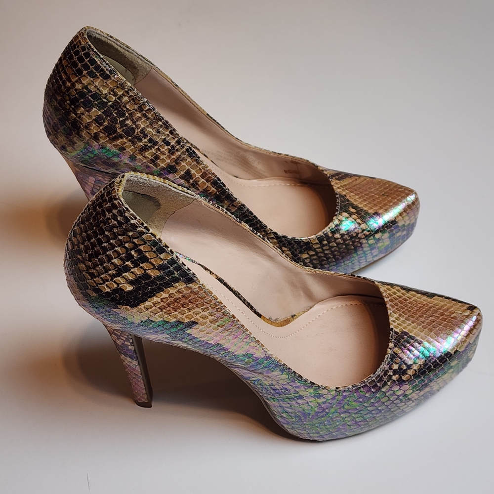 BCBGeneration Multicolor Snake Print Heels